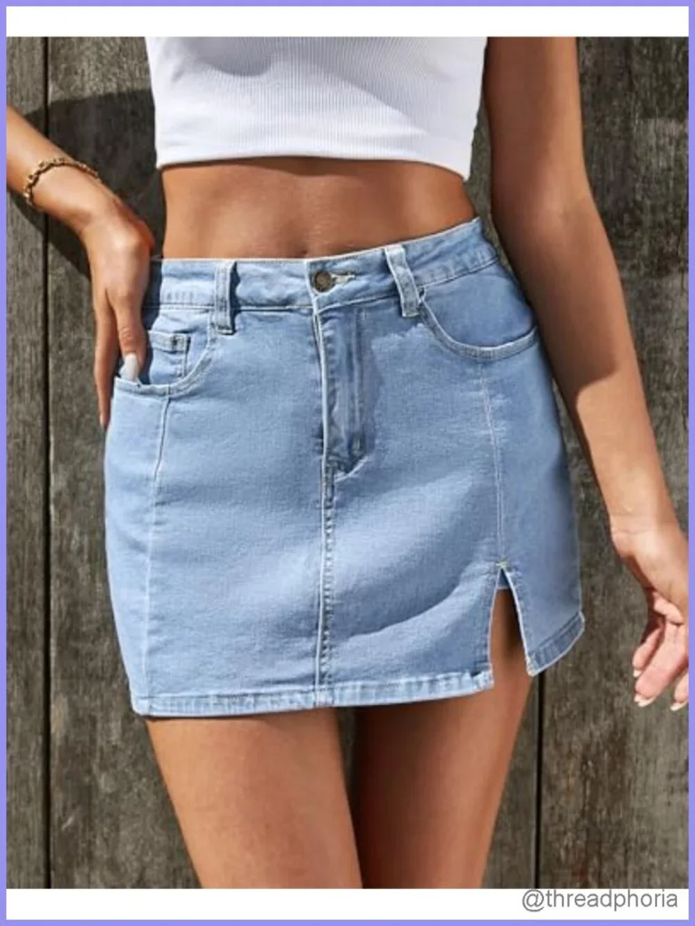 High Waisted Denim Skort with Slit and Pockets